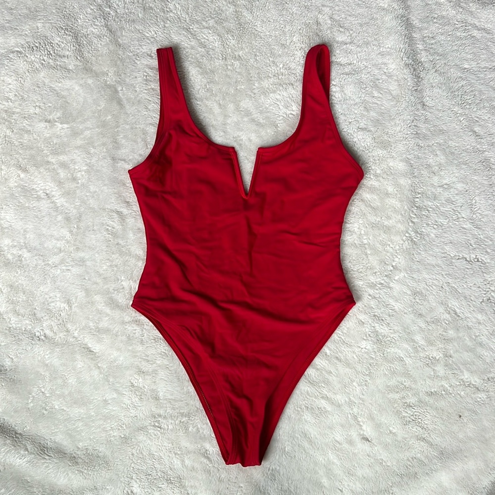 Red one piece swim suit